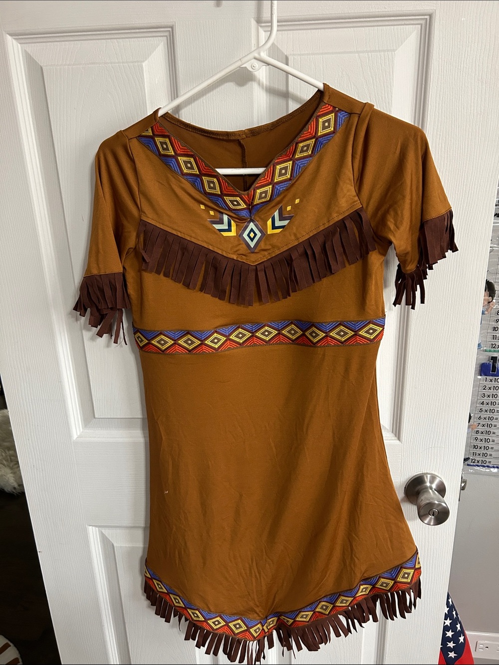 Kids Fringey Tunic dress in Rust with Aztec Trim